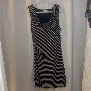 LOFT Dark Blue and Cream Striped Dress